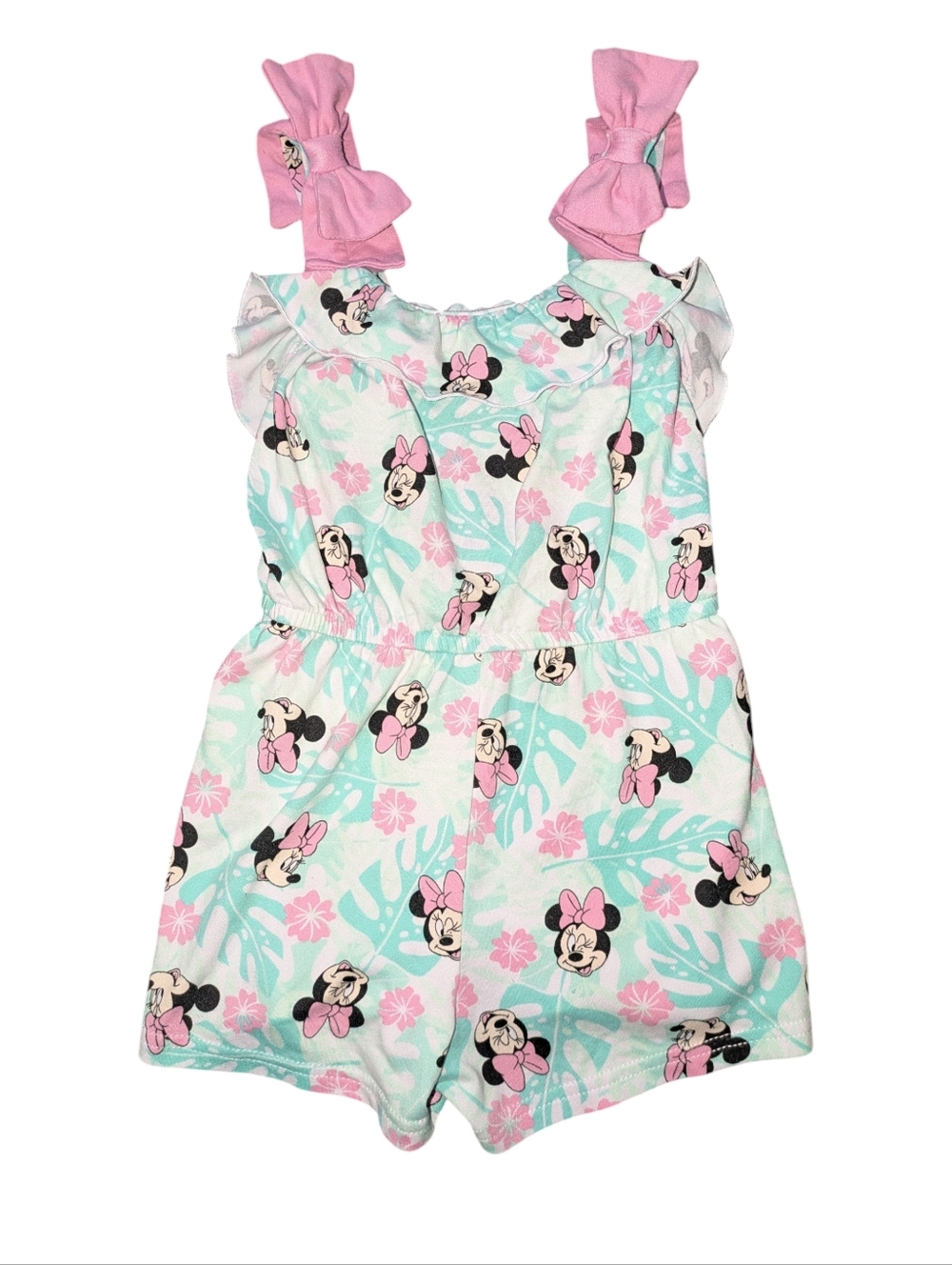 Disney Girls Pink and Mint Minnie Mouse Romper - Picture 2 of 5